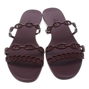 Hermes Burgundy Rubber D'ancre Chaine Rivage Sandals Size 36